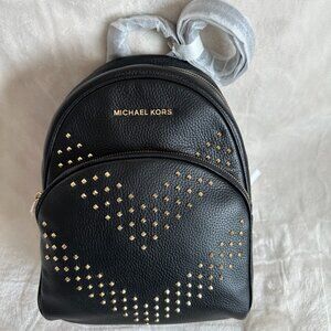 NWT! RARAE! MK Michael Kors Abbey Studded Backpack In Black Leather Golden Studs